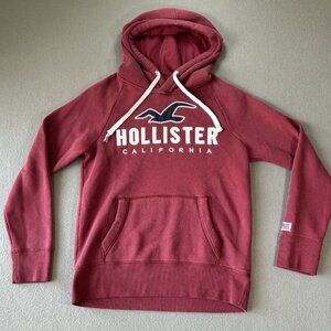 Y2K Hollister Hoodie XS‎ Burgundy Pullover Sweatshirt USA California Embroidered